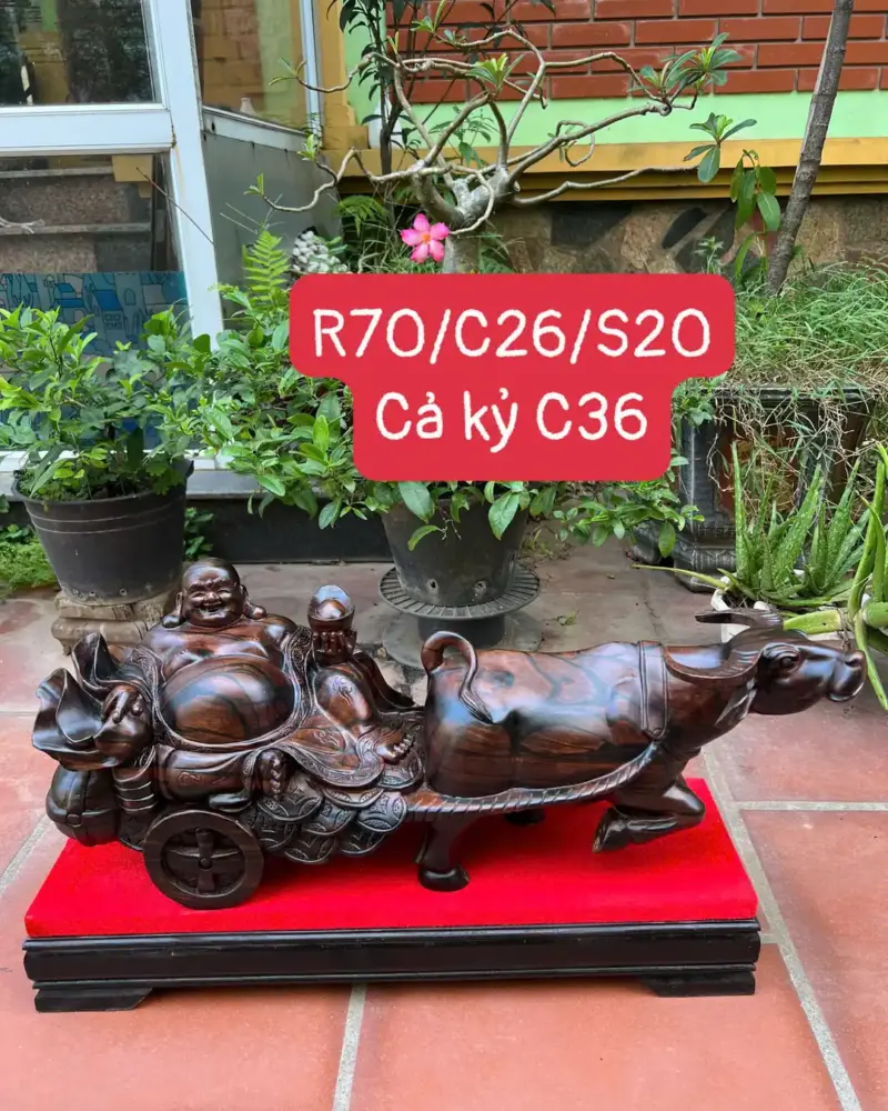 trau-keo-xe-di-lac-go-mun-hoalk-G5354-1 Tượng Trâu Kéo Xe Di Lặc Gỗ Mun Hoa Liền Khối G5354
