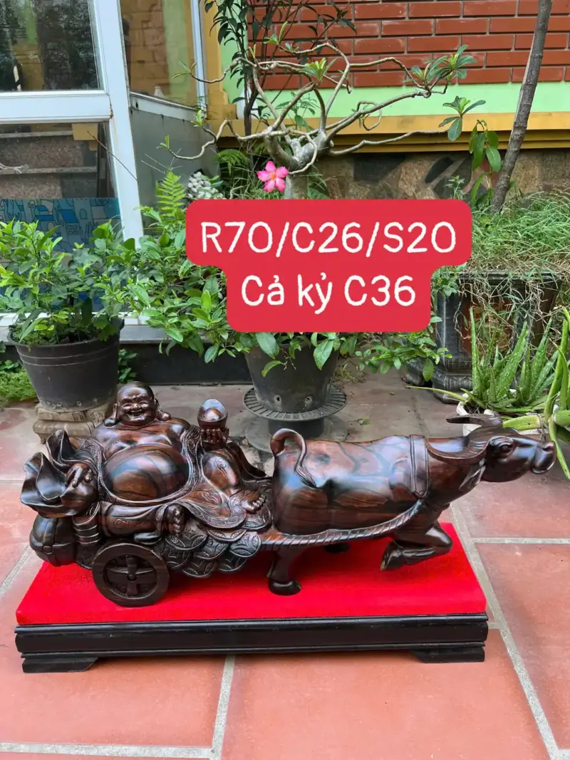 trau-keo-xe-di-lac-go-mun-hoalk-G5354-1 Tượng Trâu Kéo Xe Di Lặc Gỗ Mun Hoa Liền Khối G5354