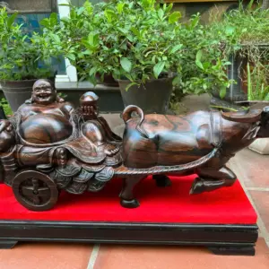 trau-keo-xe-di-lac-go-mun-hoalk-G5354-2 Tượng Trâu Kéo Xe Di Lặc Gỗ Mun Hoa Liền Khối G5354