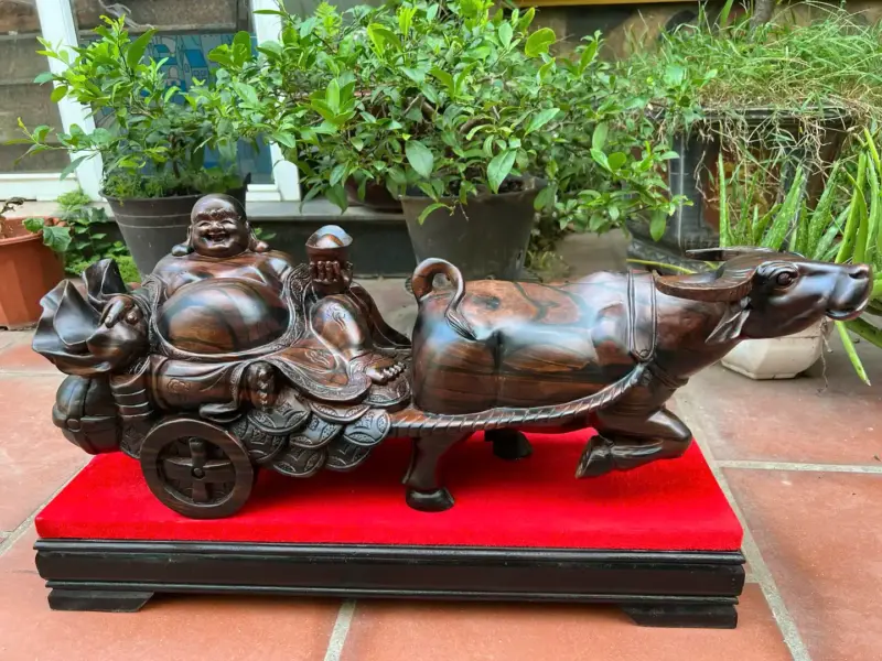trau-keo-xe-di-lac-go-mun-hoalk-G5354-2 Tượng Trâu Kéo Xe Di Lặc Gỗ Mun Hoa Liền Khối G5354