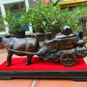 trau-keo-xe-di-lac-go-mun-hoalk-G5354-3 Tượng Trâu Kéo Xe Di Lặc Gỗ Mun Hoa Liền Khối G5354