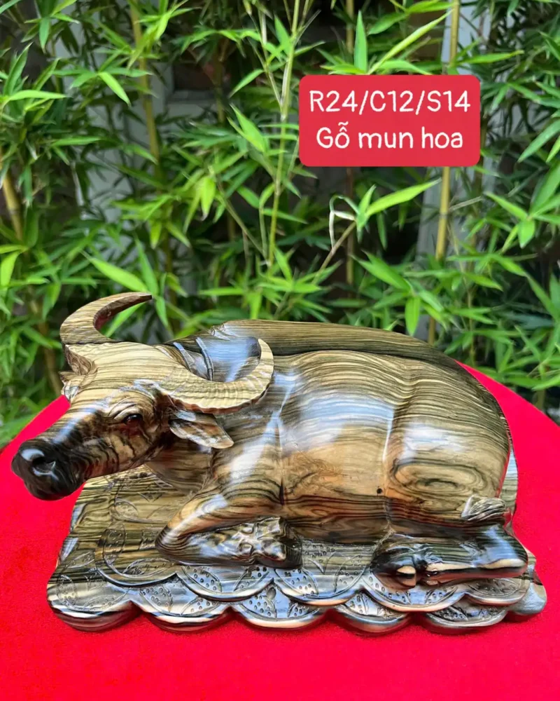 trau-lam-go-G6157-1 Tượng Trâu Lằm Gỗ Mun Hoa Liền Khối G6157