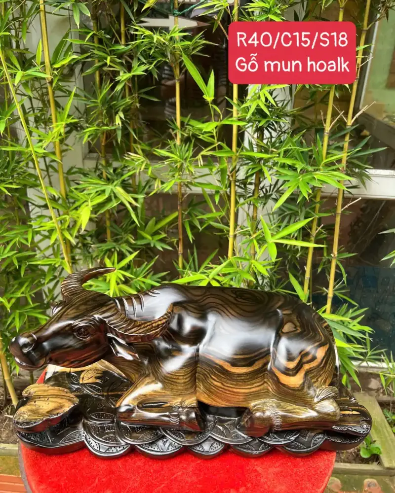 trau-mun-hoalk-G5355-1 Tượng Trâu Mun Hoa Liền Khối G5355