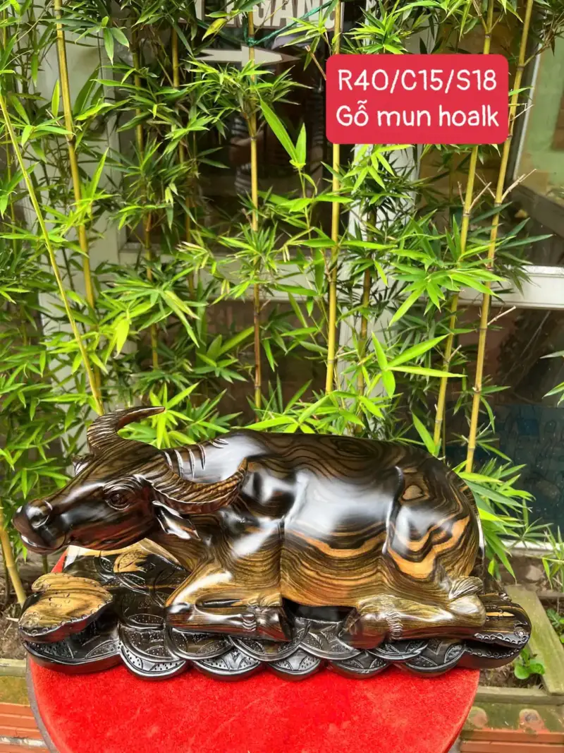trau-mun-hoalk-G5355-1 Tượng Trâu Mun Hoa Liền Khối G5355