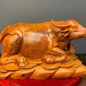 trau-tai-loc-go-huong-ta-G5448-1 Tượng Trâu Tài Lộc Gỗ Hương Ta Liền Khối G5448