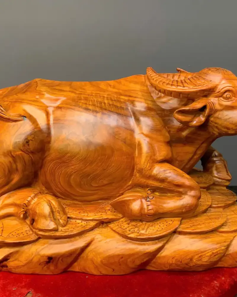 trau-tai-loc-go-huong-ta-G5448-1 Tượng Trâu Tài Lộc Gỗ Hương Ta Liền Khối G5448