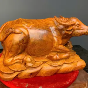 trau-tai-loc-go-huong-ta-G5448-2 Tượng Trâu Tài Lộc Gỗ Hương Ta Liền Khối G5448