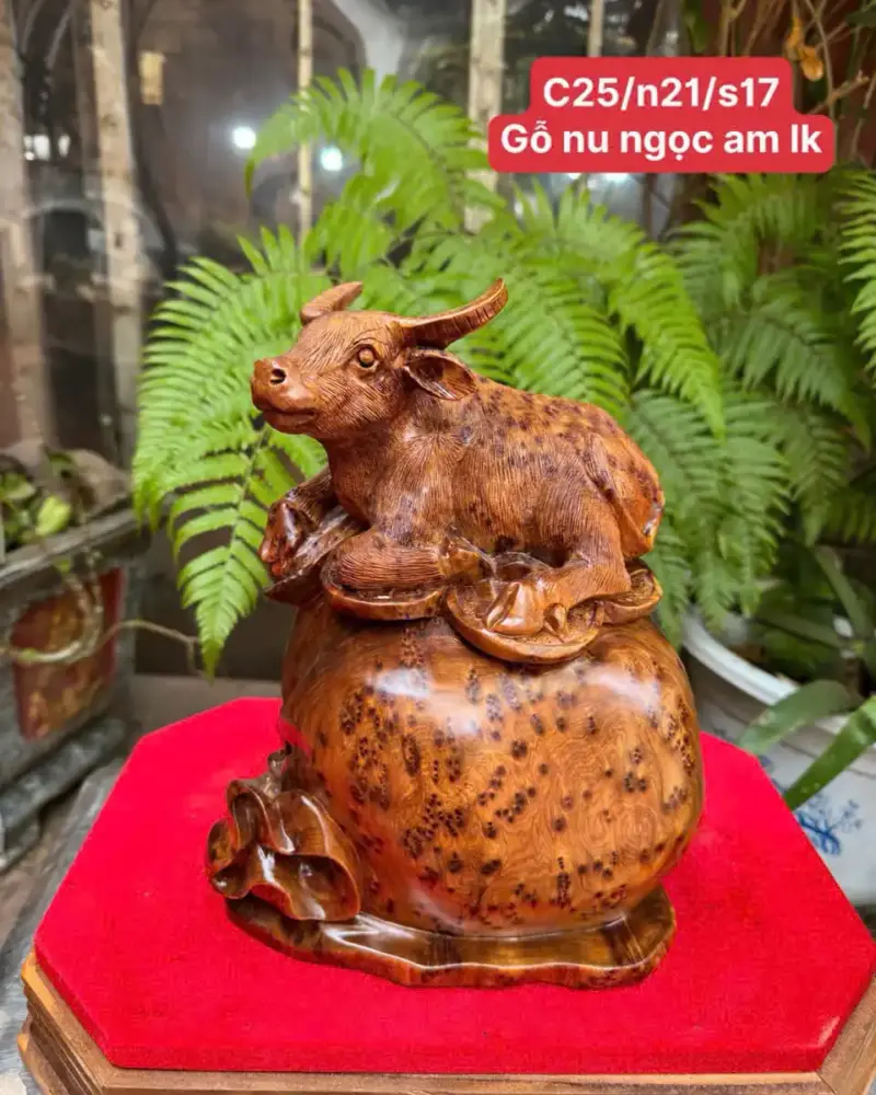 trau-tai-loc-go-nu-ngoc-G5356-1 Tượng Trâu Tài Lộc Gỗ Nu Ngọc Am Liền Khối G5356