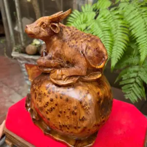 trau-tai-loc-go-nu-ngoc-G5356-2 Tượng Trâu Tài Lộc Gỗ Nu Ngọc Am Liền Khối G5356