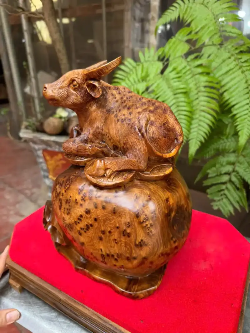 trau-tai-loc-go-nu-ngoc-G5356-2 Tượng Trâu Tài Lộc Gỗ Nu Ngọc Am Liền Khối G5356