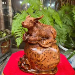 trau-tai-loc-go-nu-ngoc-G5356-4 Tượng Trâu Tài Lộc Gỗ Nu Ngọc Am Liền Khối G5356