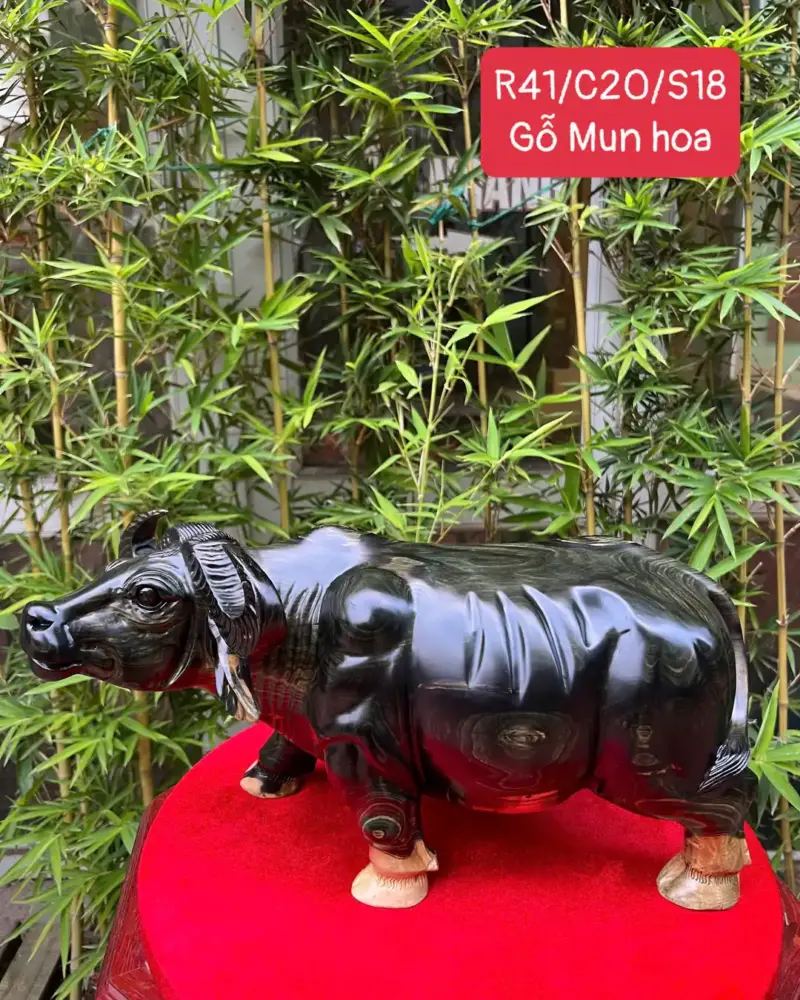trau-venh-sung-G5357-1 Tượng Trâu Vểnh Sừng Gỗ Mun Hoa Hàng Đẹp Liền Khối G5357