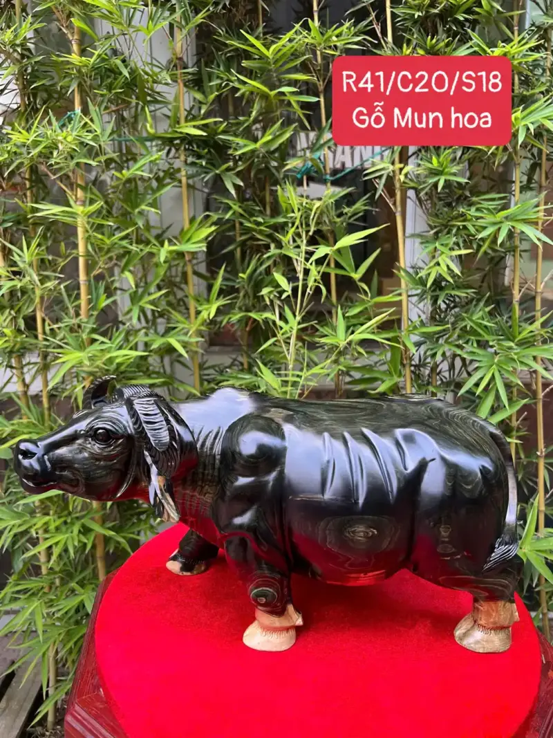 trau-venh-sung-G5357-1 Tượng Trâu Vểnh Sừng Gỗ Mun Hoa Hàng Đẹp Liền Khối G5357