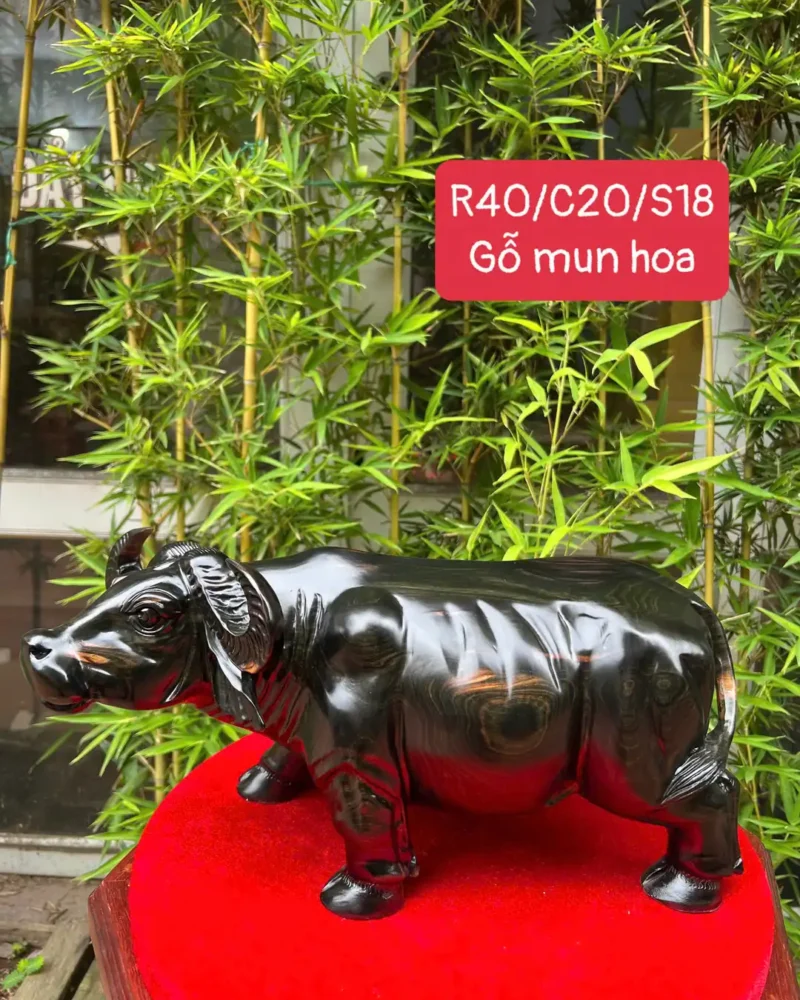 trau-venh-sung-G6035-1 Tượng Trâu Vểnh Sừng Gỗ Mun Hoa Hàng Đẹp Liền Khối G6035