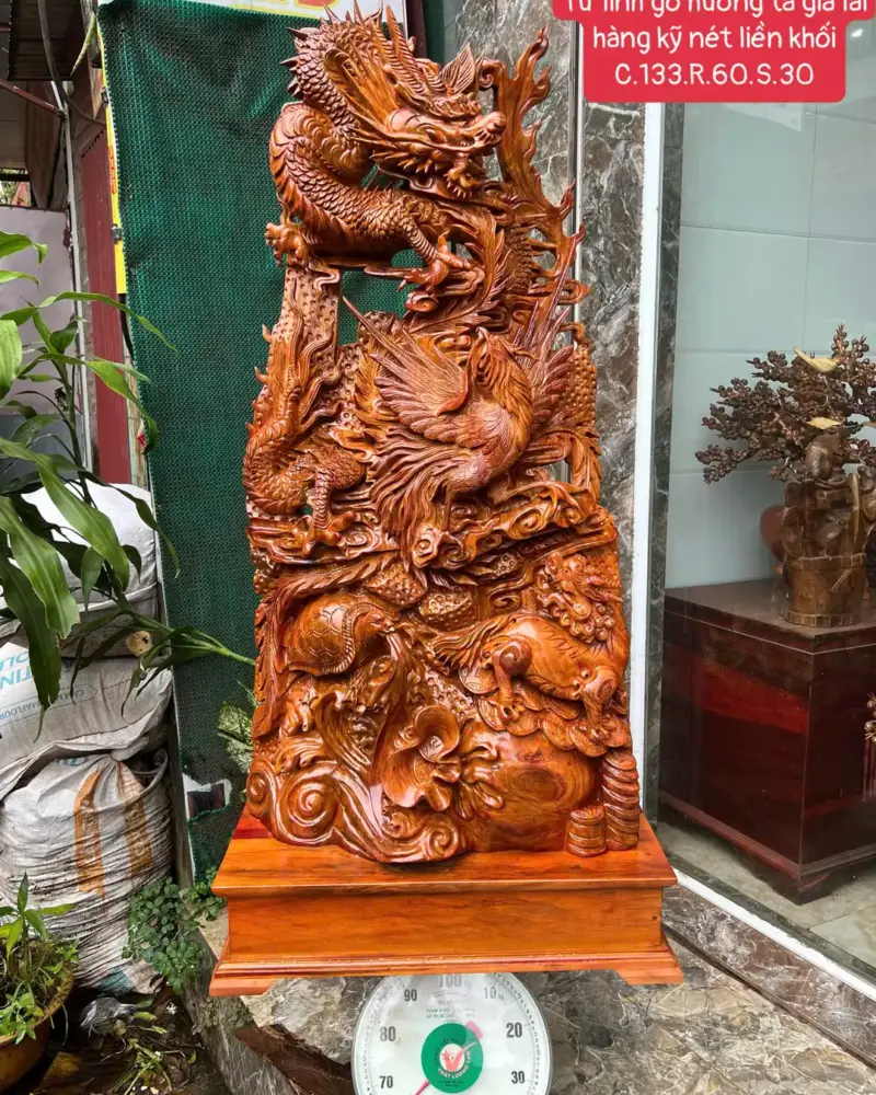 tu-linh-go-G5710-1 Tượng Tứ Linh Gỗ Hương Ta Gia Lai Hàng Kỹ Nét Liền Khối G5710