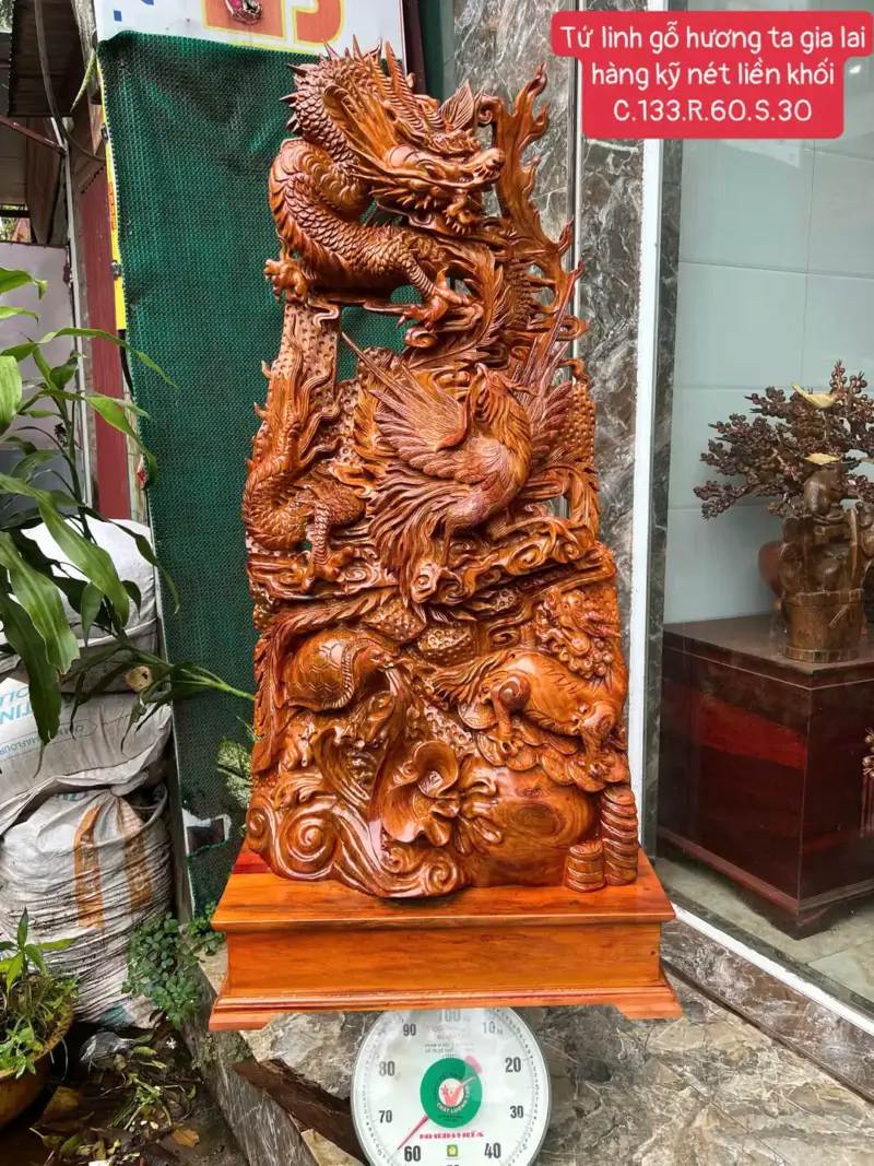 tu-linh-go-G5710-1 Tượng Tứ Linh Gỗ Hương Ta Gia Lai Hàng Kỹ Nét Liền Khối G5710