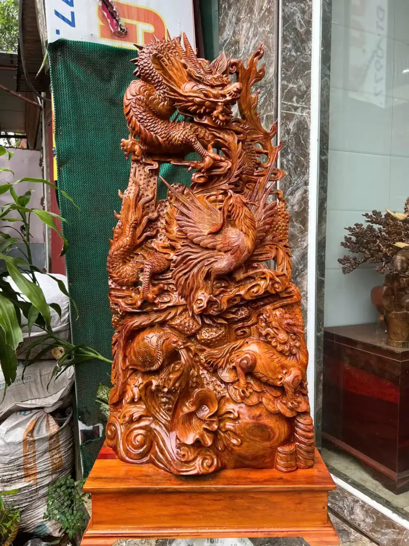 tu-linh-go-G5710-2 Tượng Tứ Linh Gỗ Hương Ta Gia Lai Hàng Kỹ Nét Liền Khối G5710