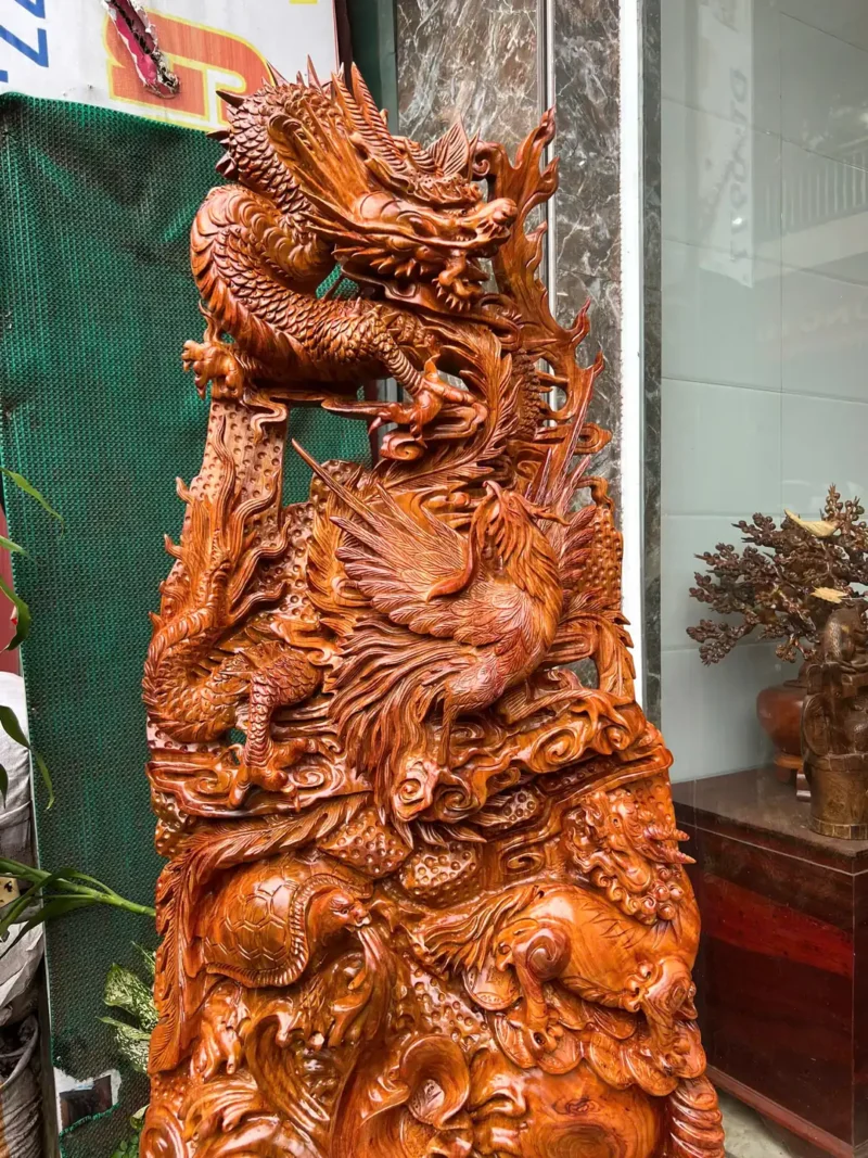 tu-linh-go-G5972-3 Tượng Tứ Linh Gỗ Hương Ta Gia Lai Hàng Kỹ Nét Liền Khối G5972