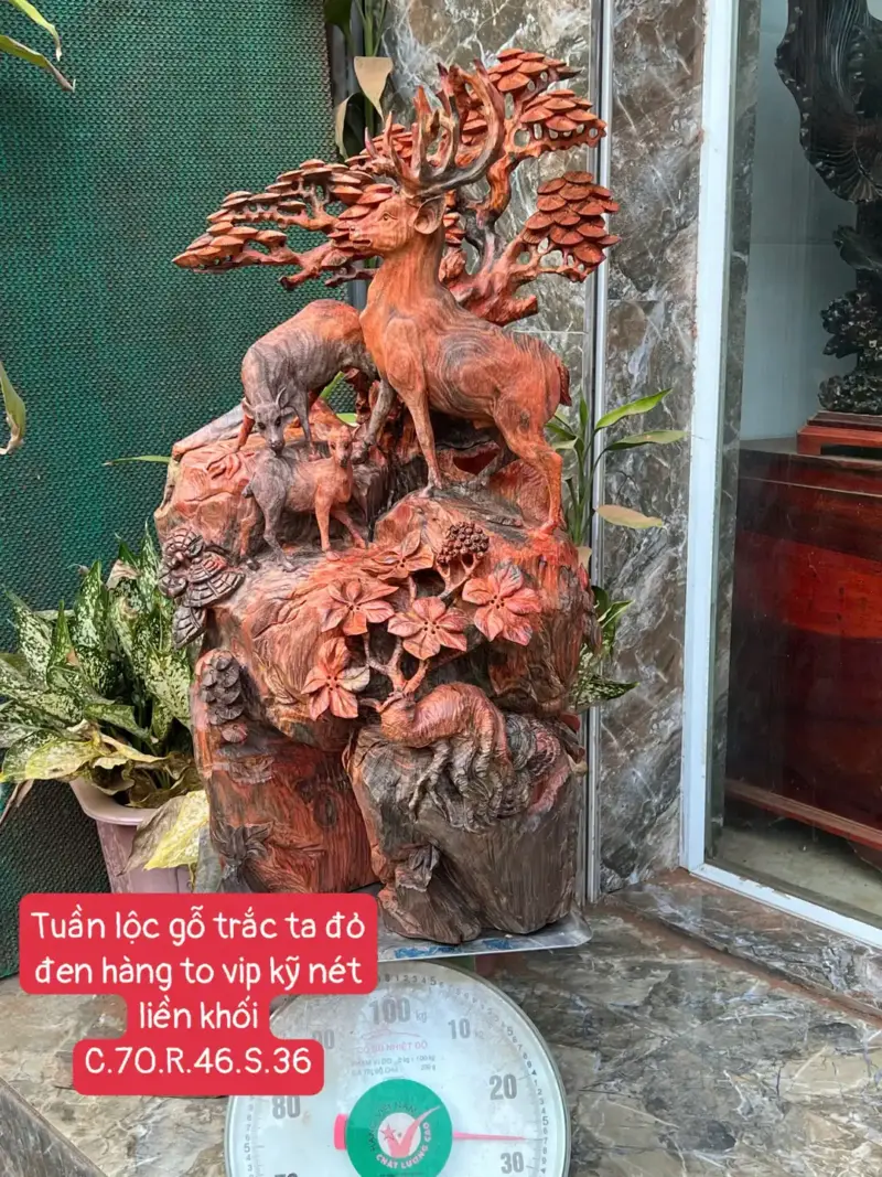 tuan-loc-go-G5709-1 Tượng Tuần Lộc Gỗ Trắc Ta Đỏ Đen Hàng Kỹ Nét To Vip Liền Khối G5709