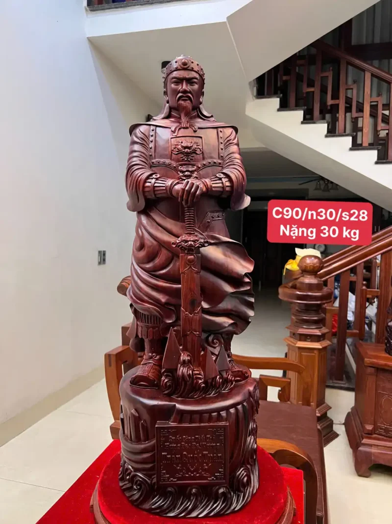 tuong-tran-quoc-G5971-1 Tượng Trần Quốc Tuấn Chống Kiếm Gỗ Tử Đàn To Nặng Đẹp Liền Khối G5971