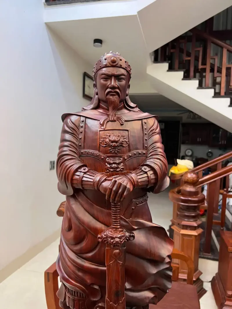 tuong-tran-quoc-G5971-3 Tượng Trần Quốc Tuấn Chống Kiếm Gỗ Tử Đàn To Nặng Đẹp Liền Khối G5971