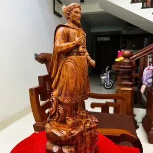 Tượng Gỗ Trần Quốc Tuấn Gỗ Sưa Bắc Liền Khối Mộc Đẹp Vân Tím 50 - 18 - 14