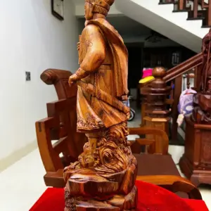 Tượng Gỗ Trần Quốc Tuấn Gỗ Sưa Bắc Liền Khối Mộc Đẹp Vân Tím 50 - 18 - 14