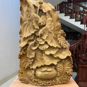 Tượng Gỗ Cá Xiêm Gỗ Ngọc Am Liền Khối 31 kg 84 - 56 - 21