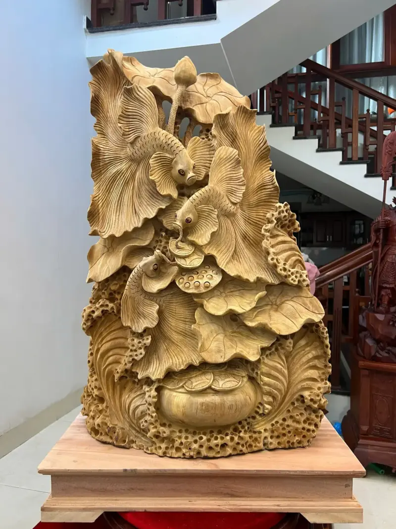 Tượng Gỗ Cá Xiêm Gỗ Ngọc Am Liền Khối 31 kg 84 - 56 - 21