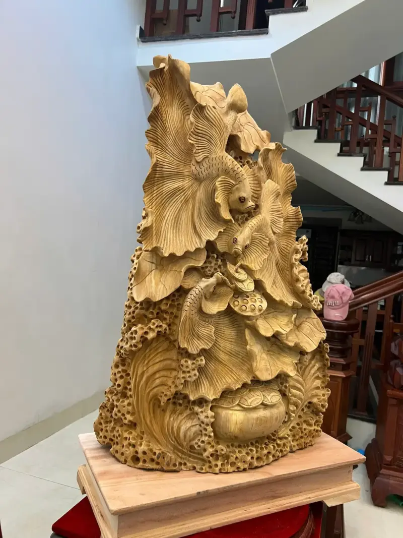 Tượng Gỗ Cá Xiêm Gỗ Ngọc Am Liền Khối 31 kg 84 - 56 - 21