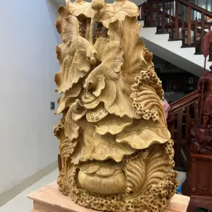 Tượng Gỗ Cá Xiêm Gỗ Ngọc Am Liền Khối 31 kg 84 - 56 - 21