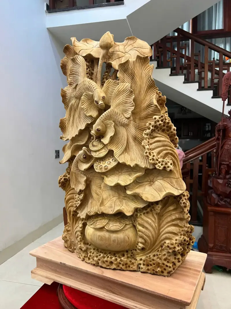 Tượng Gỗ Cá Xiêm Gỗ Ngọc Am Liền Khối 31 kg 84 - 56 - 21
