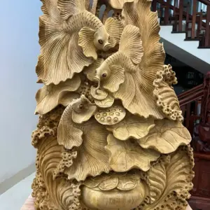 Tượng Gỗ Cá Xiêm Gỗ Ngọc Am Liền Khối 31 kg 84 - 56 - 21