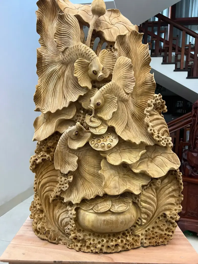 Tượng Gỗ Cá Xiêm Gỗ Ngọc Am Liền Khối 31 kg 84 - 56 - 21