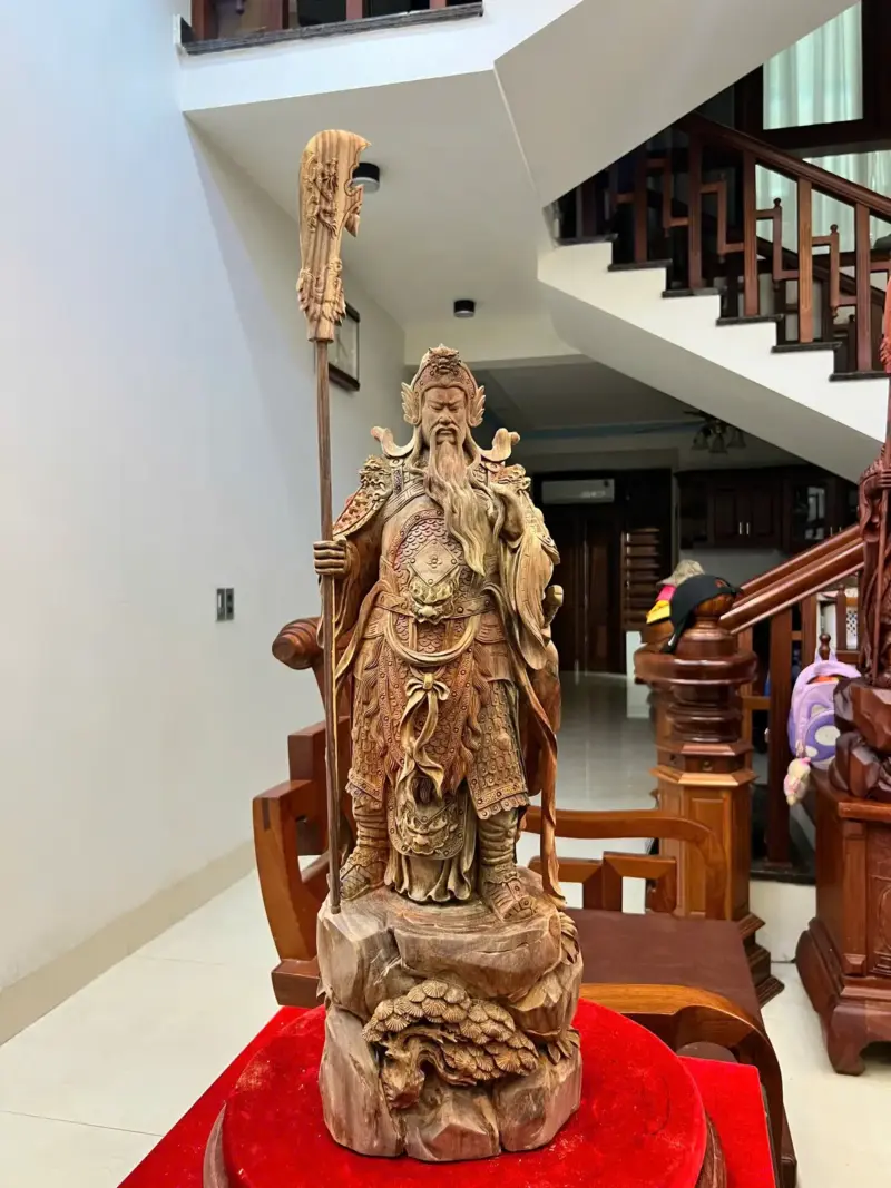 Tượng Gỗ Quan Công Chống Đao Gỗ Trắc Việt Mộc 62 - 20 - 17