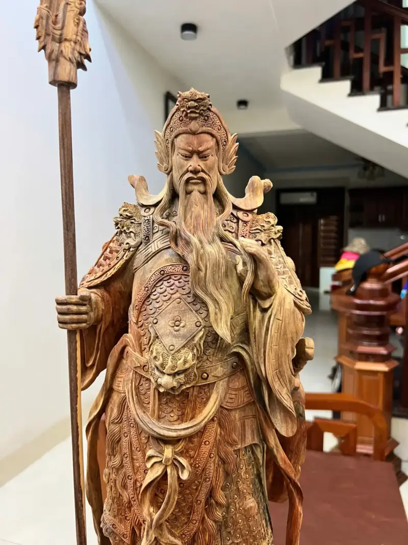 Tượng Gỗ Quan Công Chống Đao Gỗ Trắc Việt Mộc 62 - 20 - 17