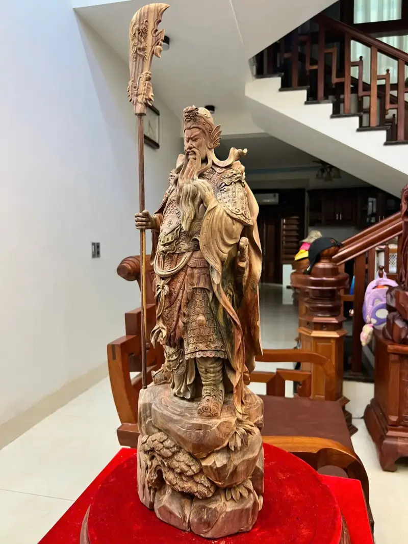 Tượng Gỗ Quan Công Chống Đao Gỗ Trắc Việt Mộc 62 - 20 - 17
