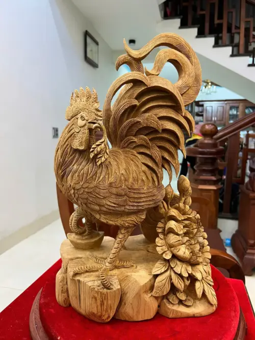 Tượng Gỗ Nhất Kê Gỗ Ngọc Am Liền Khối Hàng Kỹ 50 - 30 - 17