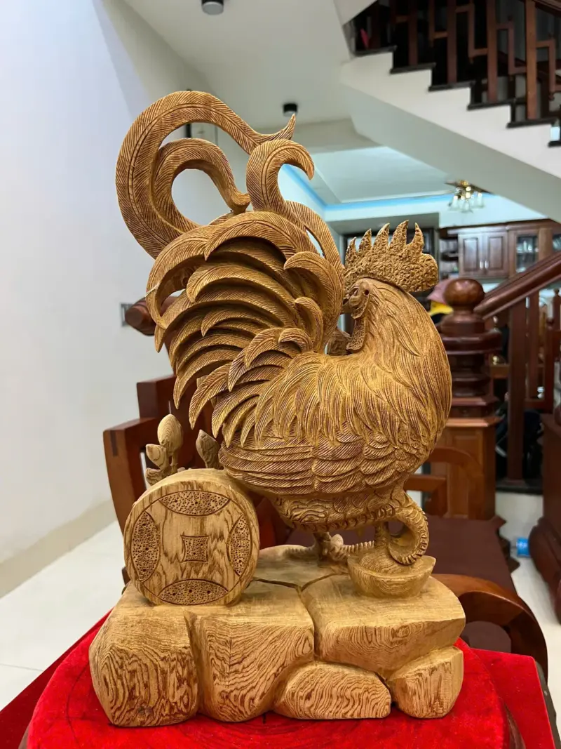 Tượng Gỗ Nhất Kê Gỗ Ngọc Am Liền Khối Hàng Kỹ 50 - 30 - 17