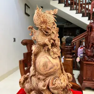 Tượng Gỗ Nhất Long Gỗ Sưa Bắc Liền Khối Mộc Vân Tím 56 - 37 - 22