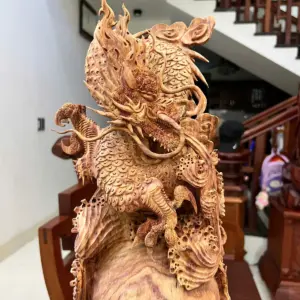 Tượng Gỗ Nhất Long Gỗ Sưa Bắc Liền Khối Mộc Vân Tím 56 - 37 - 22