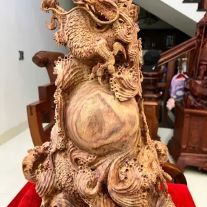 Tượng Gỗ Nhất Long Gỗ Sưa Bắc Liền Khối Mộc Vân Tím 56 - 37 - 22