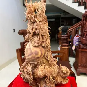 Tượng Gỗ Nhất Long Gỗ Sưa Bắc Liền Khối Mộc Vân Tím 56 - 37 - 22