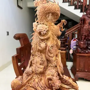 Tượng Gỗ Nhất Long Gỗ Sưa Bắc Liền Khối Mộc Vân Tím 56 - 37 - 22