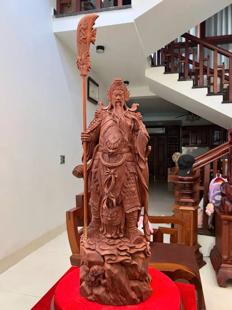 Tượng Gỗ Quan Công Chống Đao Gỗ Tử Đàn Mộc 70 - 23 - 22