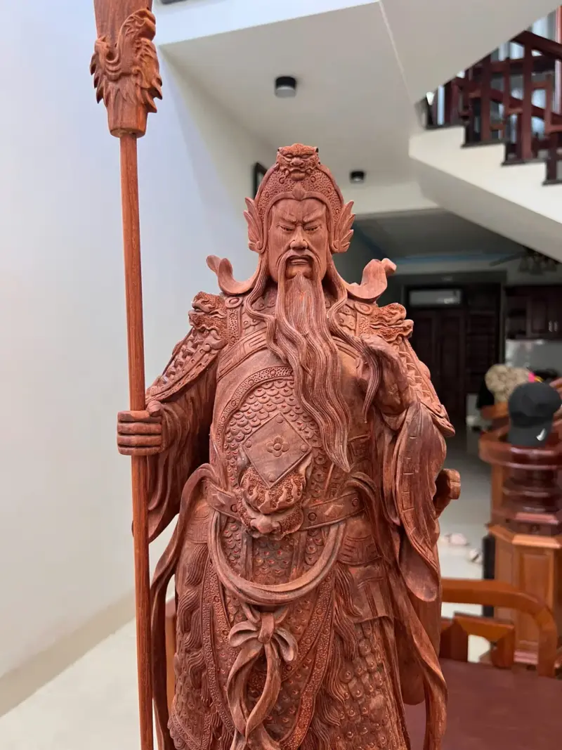 Tượng Gỗ Quan Công Chống Đao Gỗ Tử Đàn Mộc 70 - 23 - 22
