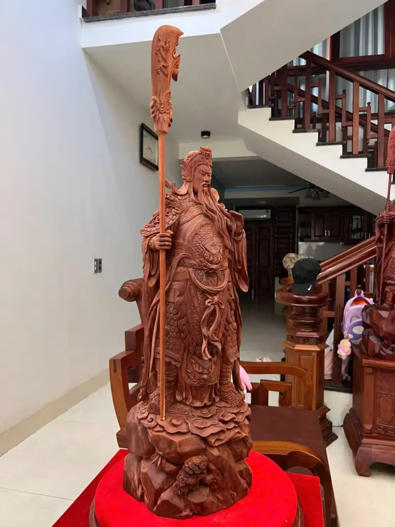 Tượng Gỗ Quan Công Chống Đao Gỗ Tử Đàn Mộc 70 - 23 - 22