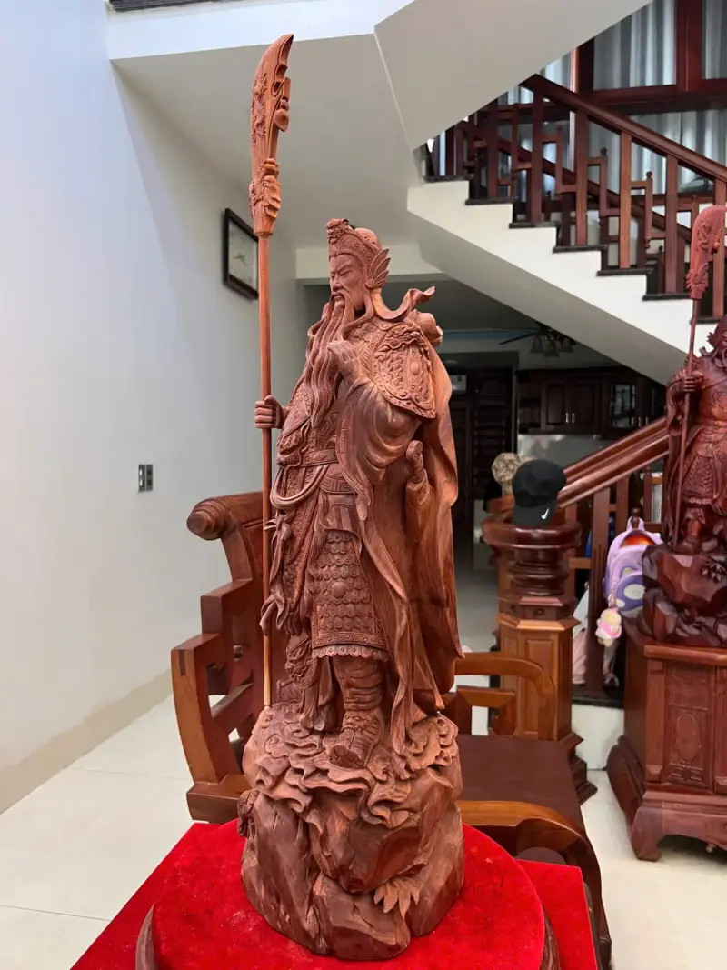 Tượng Gỗ Quan Công Chống Đao Gỗ Tử Đàn Mộc 70 - 23 - 22
