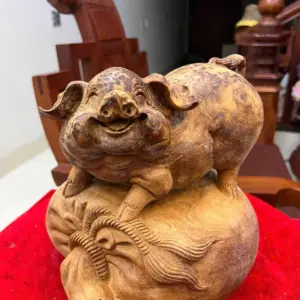 Tượng Gỗ Heo Gỗ Nu Ngọc Am Liền Khối Đang Lên Tuyết 21 - 23 - 21