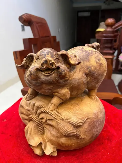 Tượng Gỗ Heo Gỗ Nu Ngọc Am Liền Khối Đang Lên Tuyết 21 - 23 - 21